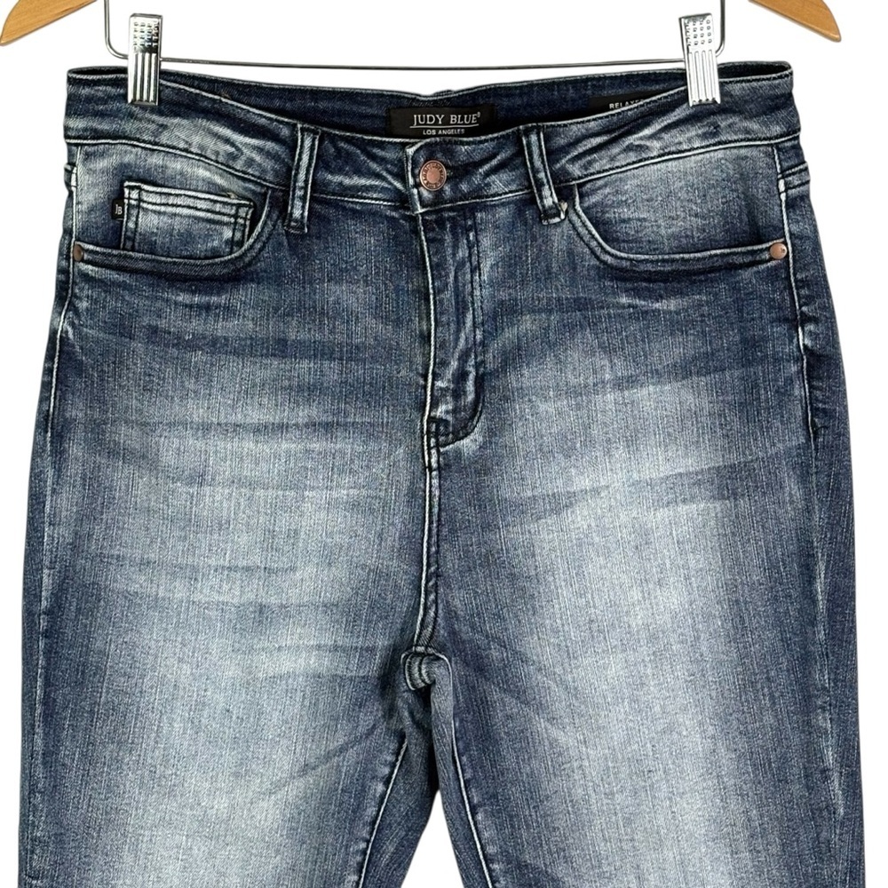 Judy Blue High Rise Raw Hem Relaxed Fit Jeans 11/30 Distressed Crop 88191 *Read - Picture 3 of 15